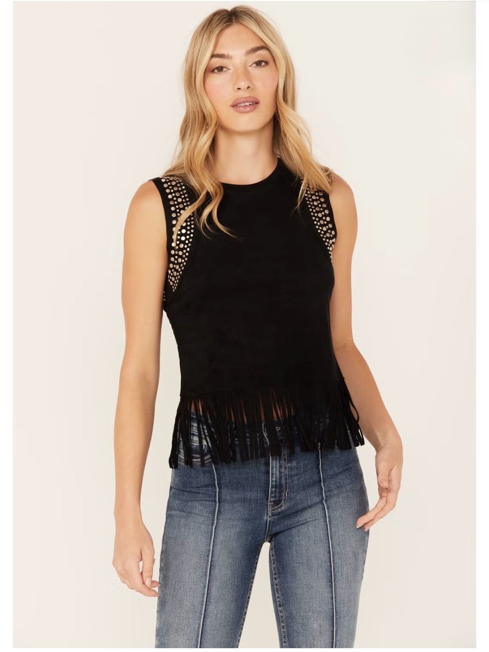 Idyllwind Black Lillian Studded Fringe Tank Top Size Medium